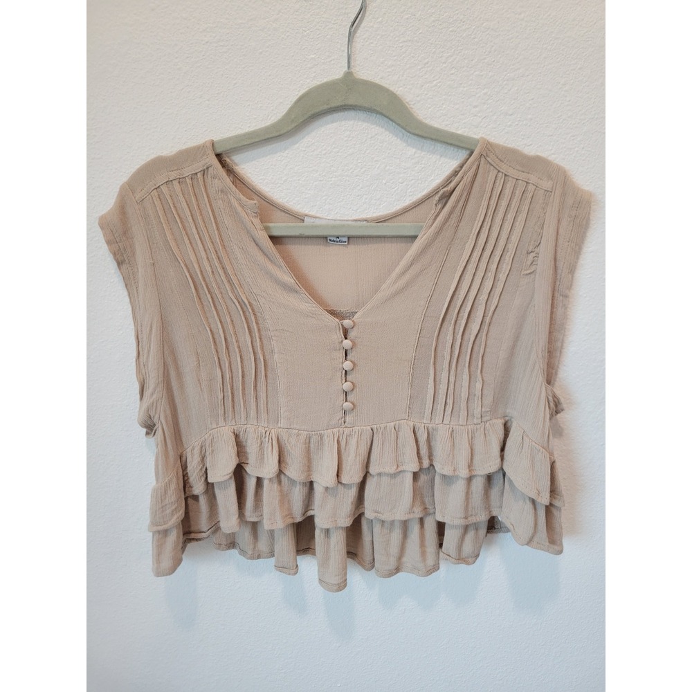 HYFVE Beige Cropped Ruffle Hem Blouse – Women's Medium